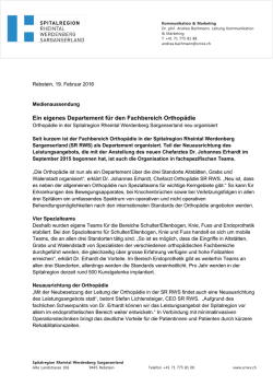 Ein eigenes Departement f&uuml;r den Fachbereich Orthop&auml;die
