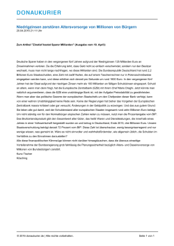Niedrigzinsen zerst&ouml;ren Altersvorsorge von Millionen von