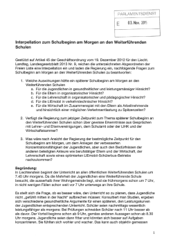 Interpellation zum Schulbeginn am Morgen an den Weiterf&uuml;hrenden