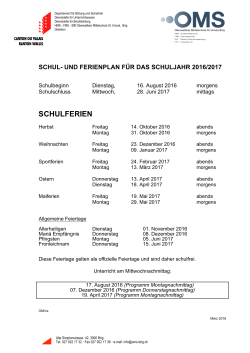 Schul- und Ferienplan 2016 17 - Oberwalliser Mittelschule St