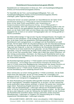 R&uuml;cktrittsrecht von Verbrauchern im Sinne von Fern