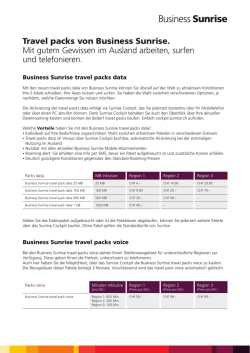 Travel packs von Business Sunrise. Mit gutem Gewissen im Ausland