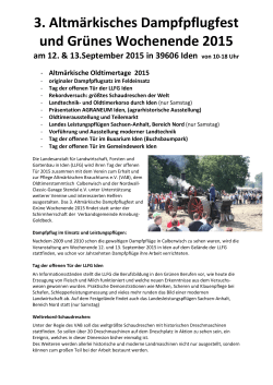 3. Altmärkisches Dampfpflugfest und Grünes Wochenende 2015