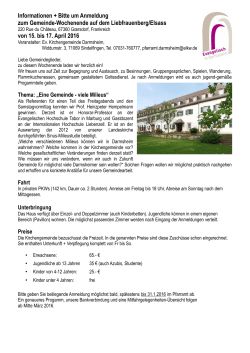 Gemeinde-Wochenende 15. - 17.4.2016 Infos + Anmeldung