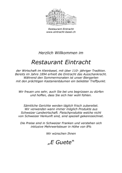 Speise- und Getränkekarte - im Restaurant Eintracht in Basel