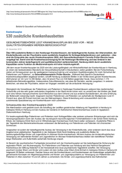 Hamburger Gesundheitsbeh&ouml;rde legt Krankenhausplan bis 2020