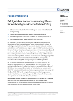 Pressemitteilung Erfolgreicher Konzernumbau legt Basis für