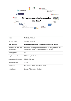 Eigene Beschreibung f&uuml;r die monografische Reihe
