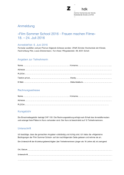 Anmeldung «Film Sommer School 2016