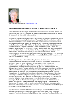 Nachruf auf eine engagierte Forscherin – Prof. Dr. Ingrid Galster