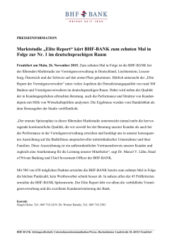 Marktstudie „Elite Report“ kürt BHF