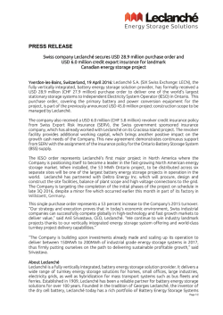 19. April 2016 | Leclanché secures USD 28.9 million purchase order