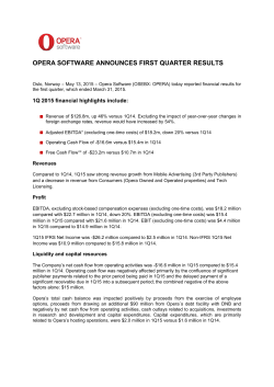 OPERA SOFTWARE ANNOUNCES FIRST QUARTER RESULTS