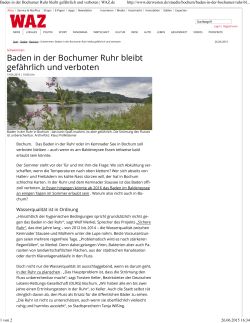 Baden in der Bochumer Ruhr bleibt gefährlich und verboten