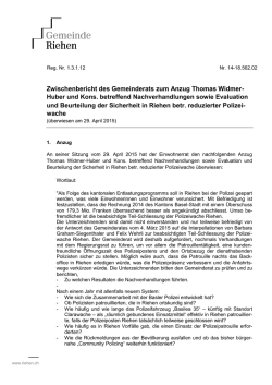 Zwischenbericht des Gemeinderats zum Anzug Thomas Widmer