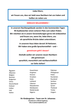Ihr Kindergarten - Team von St. Johannes Liebe Eltern, wir freuen