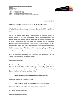 Willkommensbrief der Studierendenvertretung - Hochschule Neu-Ulm