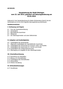 Hauptsatzung der Stadt Ditzingen vom 23. Juli 2014, geändert mit