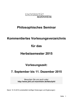 Philosophisches Seminar Kommentiertes Vorlesungsverzeichnis für