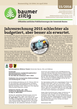 Jahresrechnung 2015 schlechter als budgetiert, aber besser als