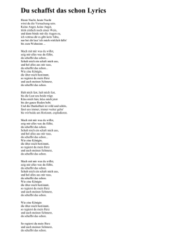 Du schaffst das schon Lyrics