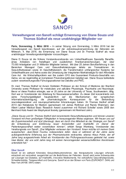 Verwaltungsrat von Sanofi schlägt Ernennung von Diane Souza und