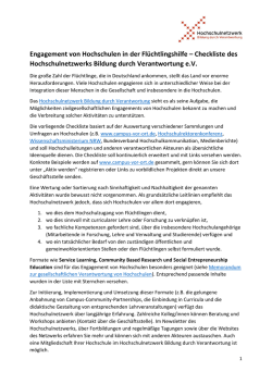 Engagement von Hochschulen in der Flüchtlingshilfe – Checkliste
