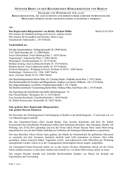 Offener Brief an den Regierenden Bürgermeister von Berlin und