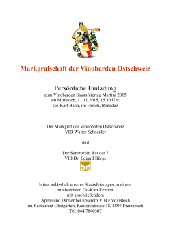 Markgrafschaft der Vinobarden Ostschweiz Persönliche Einladung