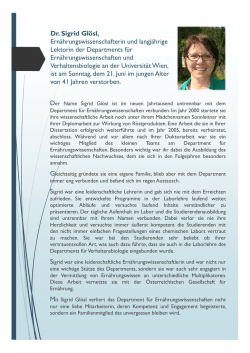 Dr. Sigrid Gl&ouml;sl, Ern&auml;hrungswissenschafterin und langj&auml;hrige