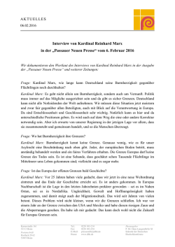 Interview von Kardinal Reinhard Marx in der &bdquo;Passauer Neuen Presse&ldquo;
