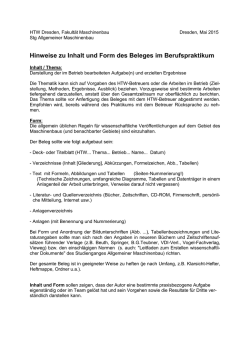 Hinweise zu Inhalt und Form des Beleges im Berufspraktikum