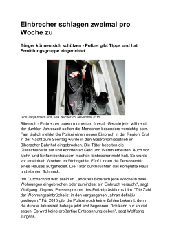 Einbrecher schlagen zweimal pro Woche zu