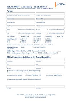 TEILNEHMER – Anmeldung – 23.-25.09.2016 Fahrer: SEPA