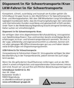 Disponent / in für Schwertransporte / Kran LKW