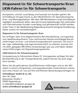 Disponent / in f&uuml;r Schwertransporte / Kran LKW