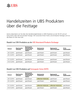 Handelszeiten in UBS Produkten &uuml;ber die Festtage - UBS