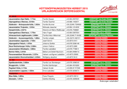 Hüttenöffnungszeiten, HERBST 2015