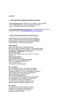 JULI 2015 >> IHRE N&Auml;CHSTEN TERMINE UND M&Ouml;GLICHKEITEN