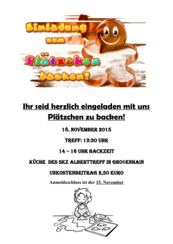Ihr seid herzlich eingeladen mit uns Pl&auml;tzchen zu backen!