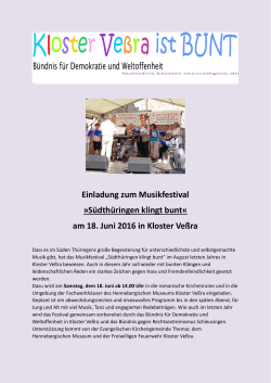 Einladung zum Musikfestival »Südthüringen klingt bunt« am 18. Juni