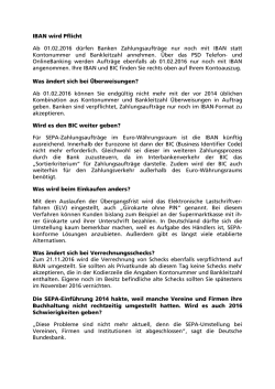 IBAN wird Pflicht Ab 01.02.2016 d&uuml;rfen Banken Zahlungsauftr&auml;ge
