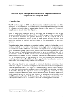 Technical paper for regulatory cooperation on generic