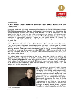 ECHO Klassik 2015 Pressemitteilung: W&uuml;rdigung des Lebenswerks