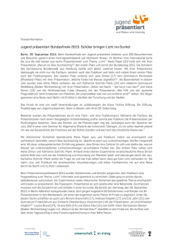 Jugend pr&auml;sentiert Bundesfinale 2015: Sch&uuml;ler bringen Licht ins