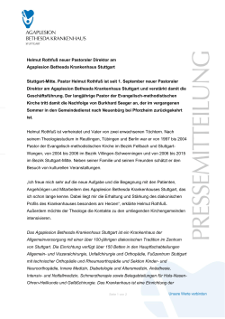 Helmut Rothfu&szlig; neuer Pastoraler Direktor am Agaplesion Bethesda