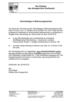Der Direktor des Amtsgerichts Greifswald Gerichtstage in
