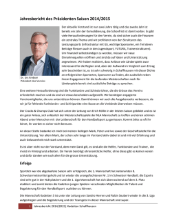 Jahresbericht des Pr&auml;sidenten Saison 2014/2015