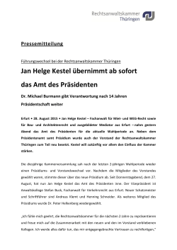 Jan Helge Kestel übernimmt ab sofort das Amt des Präsidenten