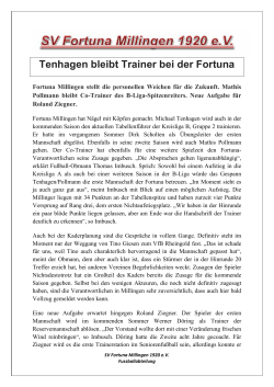 Tenhagen bleibt Trainer bei der Fortuna